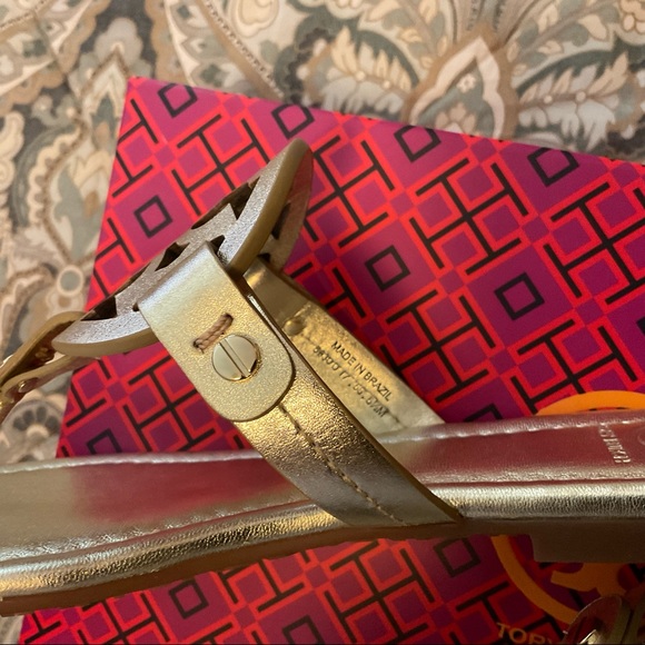 NIB Tory Burch Miller Spark Gold Metallic Sandals Womens Sz 5.5 M - Picture 9 of 12